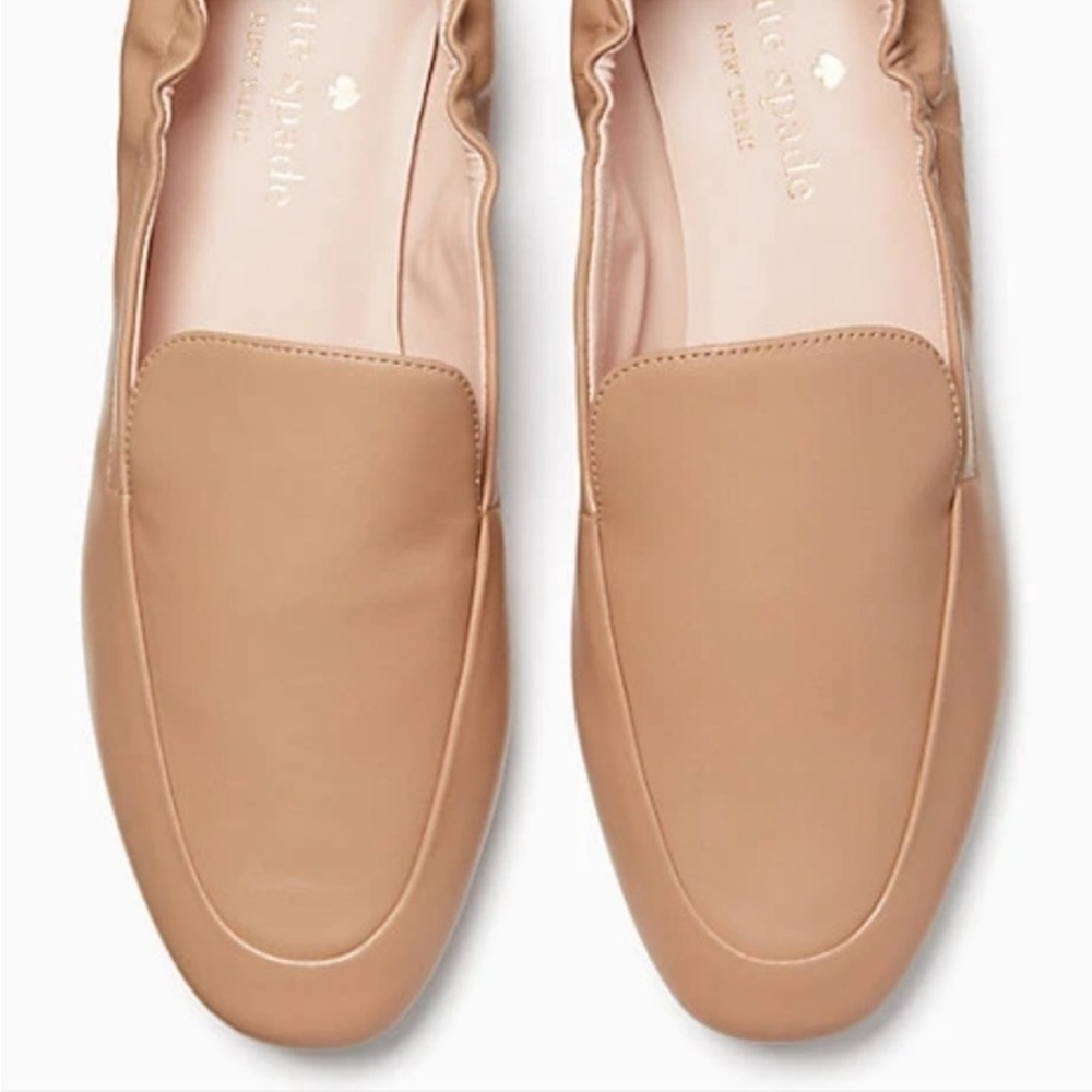 kate spade Nude Leather Ballet Loafers with Stud Heel - Picture 3 of 9